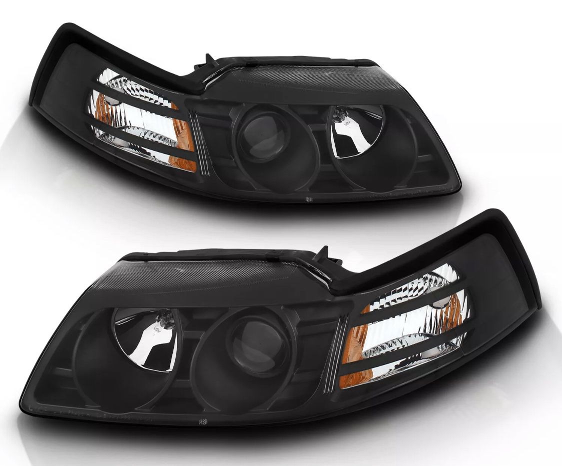 99-04 Ford Mustang Black Halo Projector Headlights Pair - low price for Quick Sale