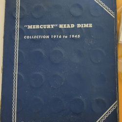 Near Complete Mercury Dime Collection Book With  72 Different Date Silver Coins 