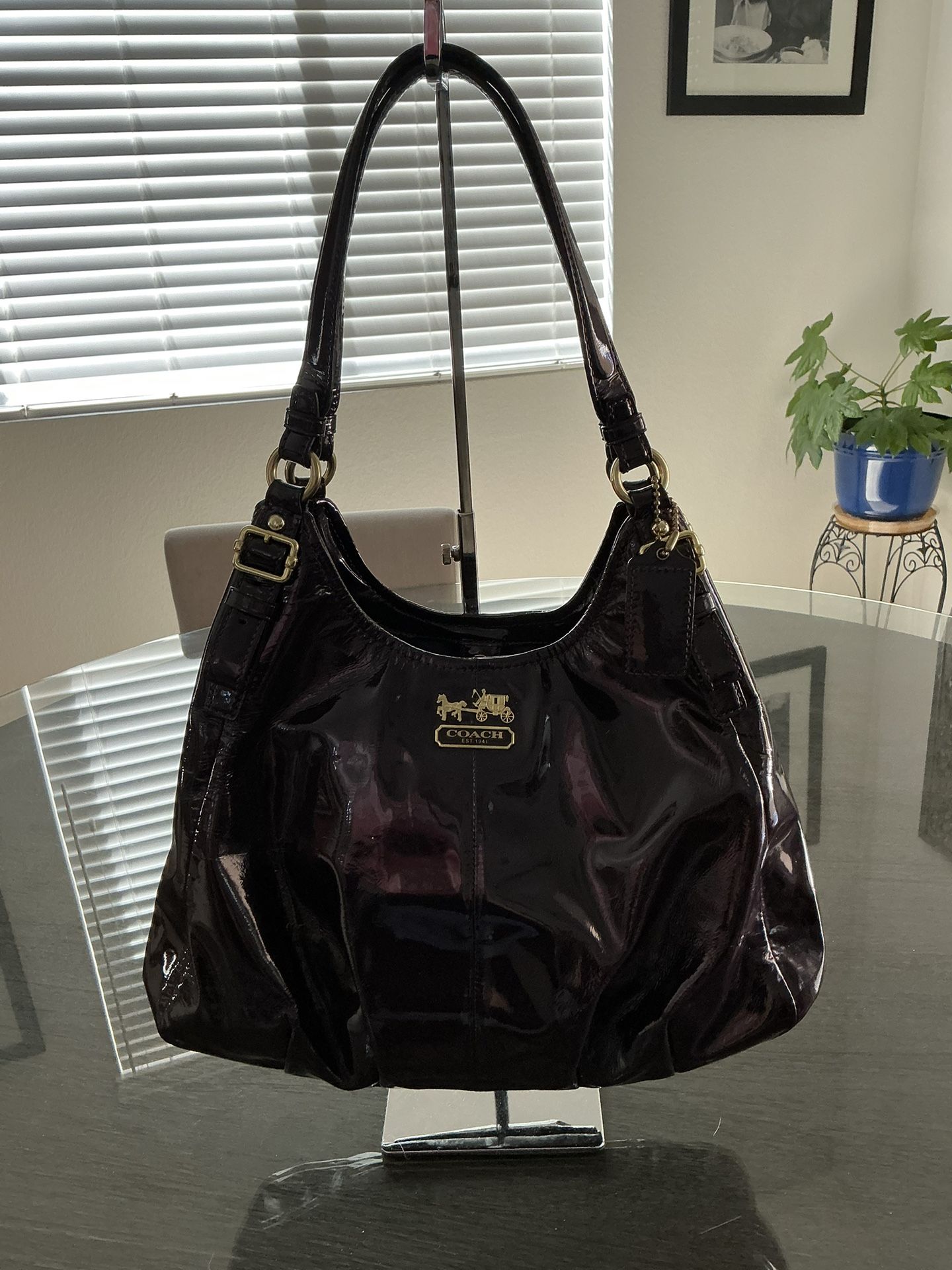 COACH Maggie Madison Deep Purple Patent Leather Purse & Matching Wallet Set