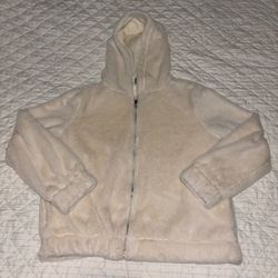 Daisy Fuentes White Faux Fur Hooded Jacket