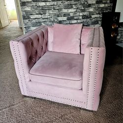 Velvet Upholstered Button Tufted Chair - Pink