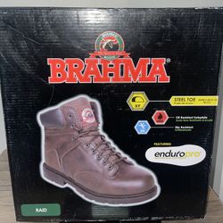 Brahma Raid Mens Size US 6 Work Boots Steel Toe Oil & Slip Resistant Brown