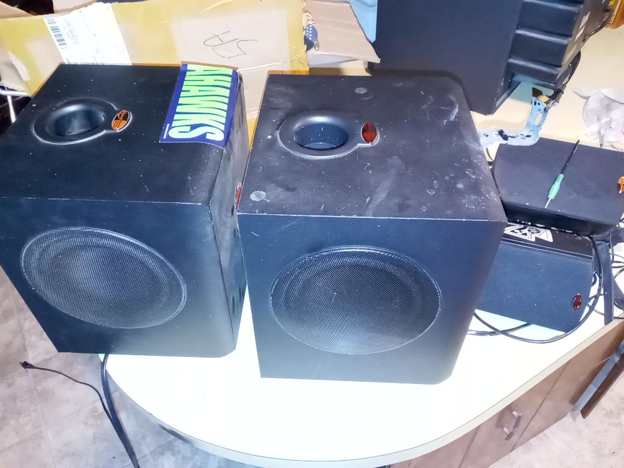 Two Klipsch subwoofer with Lucas film THX with four Klipsch Speakers