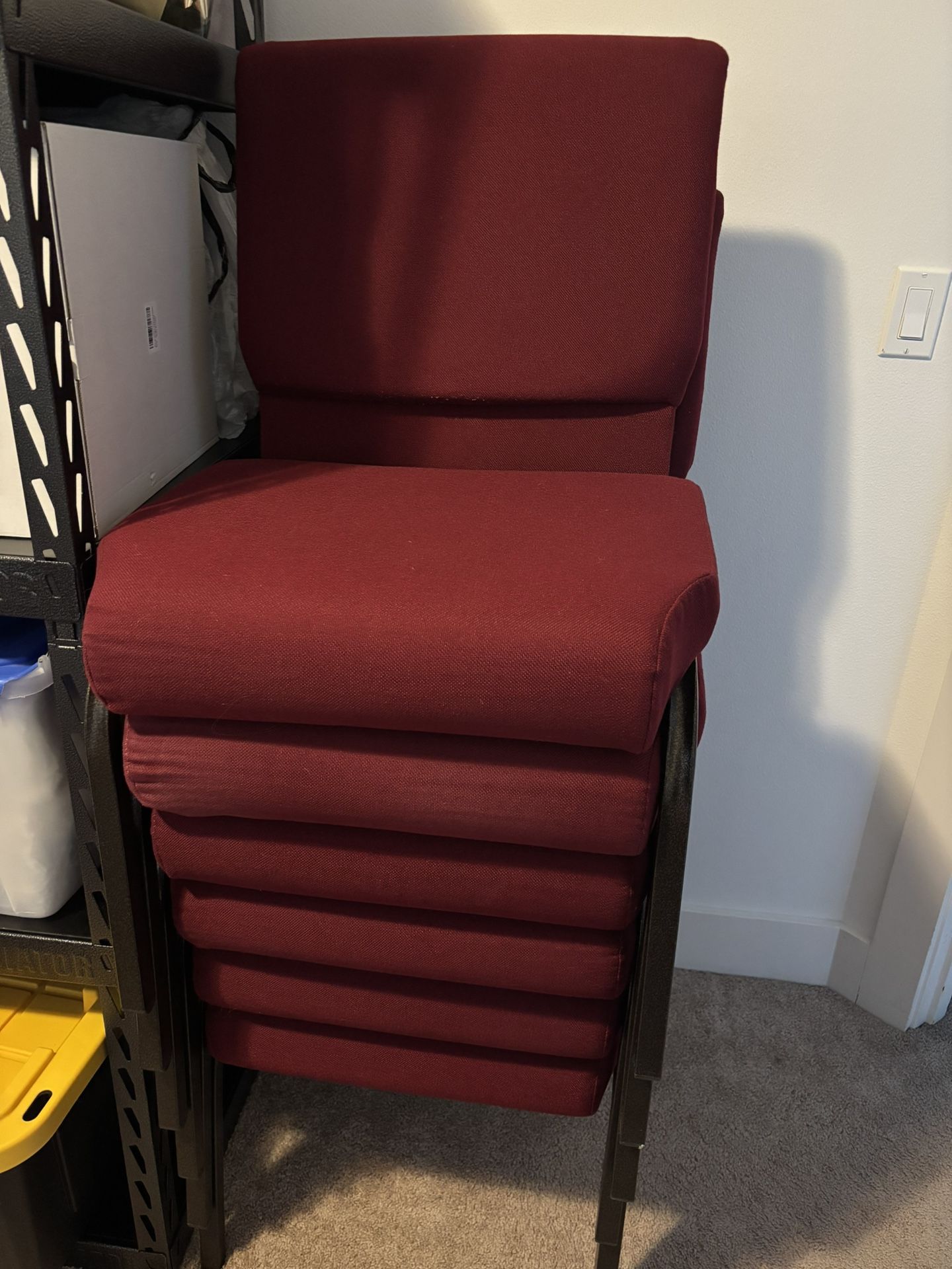 Six (6) Burgundy 21” W Stacking Church Chairs