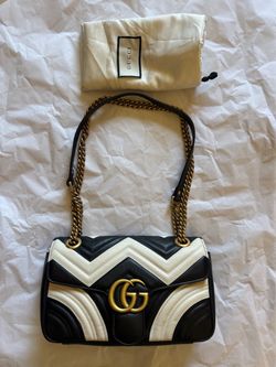 Gucci Black/White Quilted Leather Marmont Small Matelasse Shoulder Bag