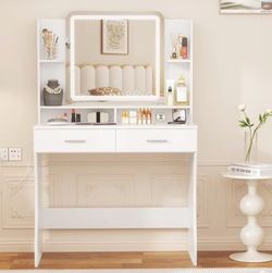 🎁✨ JUST IN TIME FOR CHRISTMAS – NEW IN BOX White Makeup Vanity Desk with Lighted Mirror & LED Lights 🎄💄 