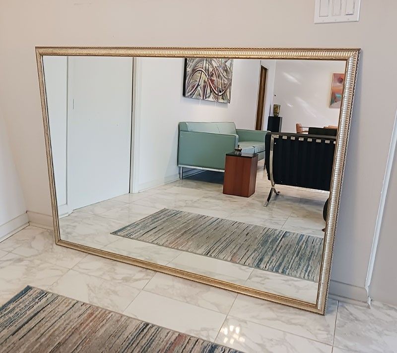 HUGE Vintage 1980s Gold Leaf Fluted Mirror 66” x 48”