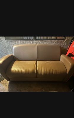 Beige Leather Two-Seat Sofa