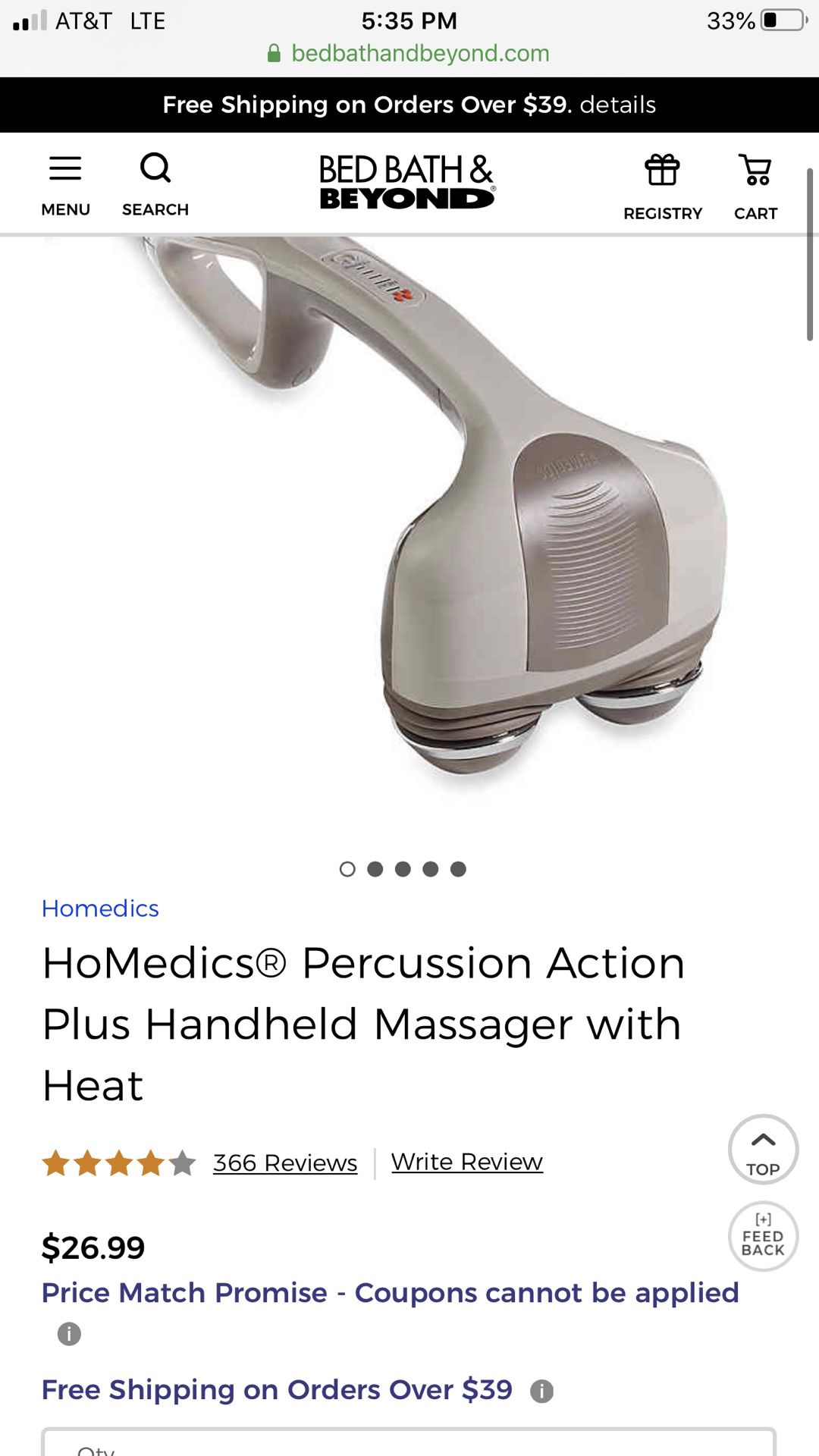 HOMEDICS Percussion Action handheld massager