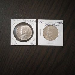 2 1967 Silver Kennedy Half Dollars