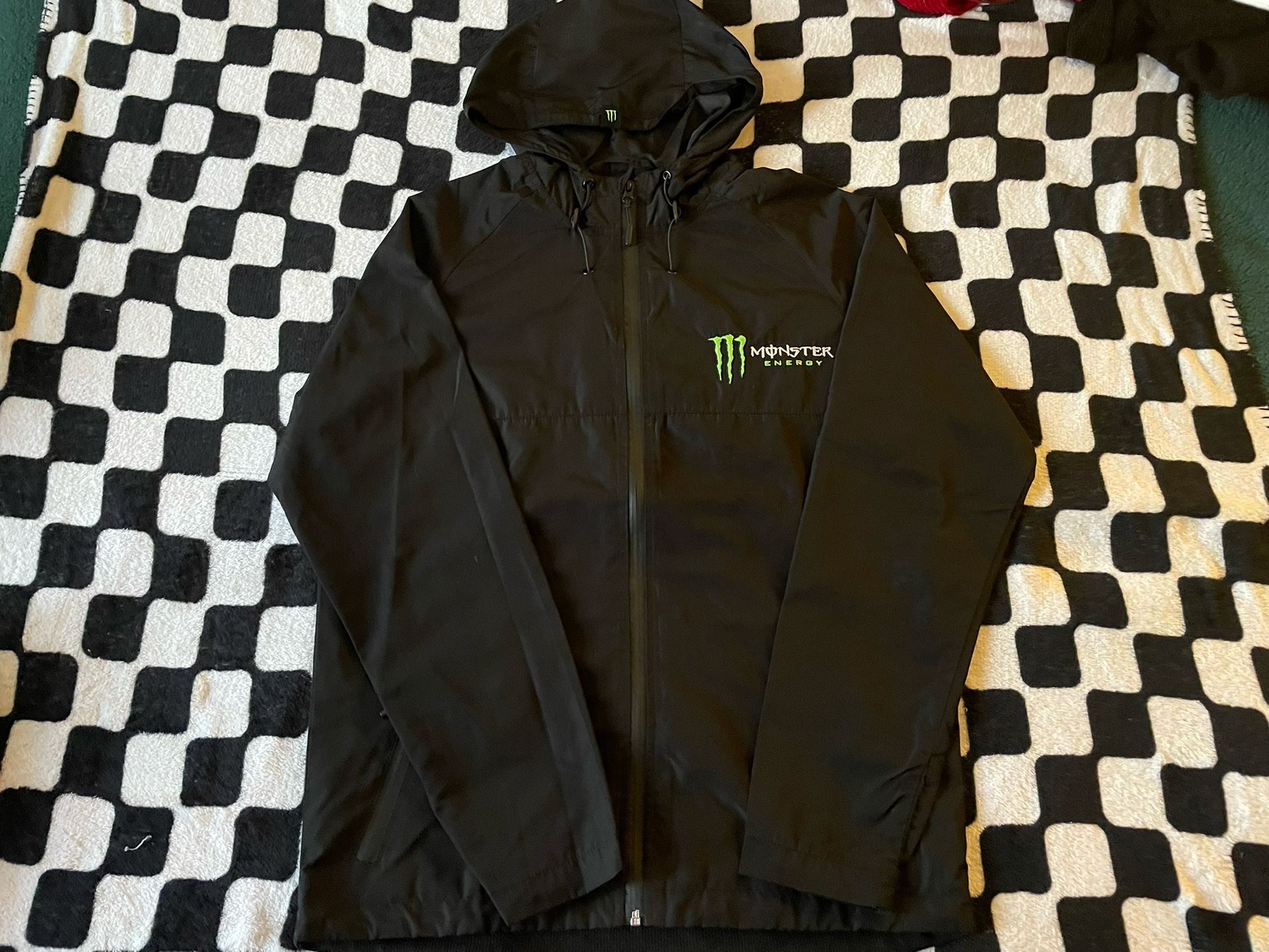 Monster Energy Mens Full Zip Hooded Windbreaker Jacket Size Small