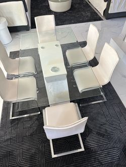 GLASS DINING TABLE W/ 8 CHAIRS (GREAT CONDITION) - $800