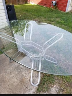 Glass Top Dining Table With Silver Metal Base, Retro Furniture