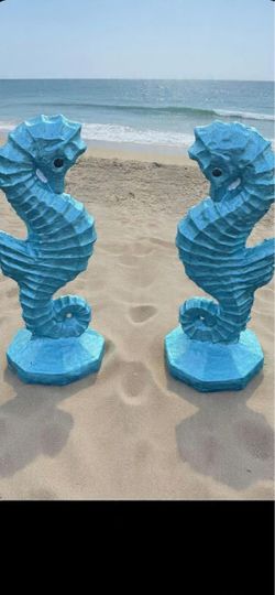 Large solid concrete seahorse set/ price is for both/ free delivery