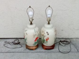 Mid-Century Oriental Ginger Jar Hand Painted Signed Table Lamps $50 For Both