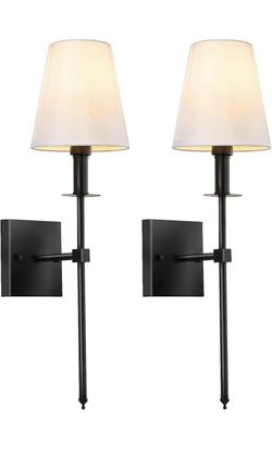 2 Pack Hardwired Wall Lights with White Fabric Shades,Hardwired Wall Lamp,Wall Lights