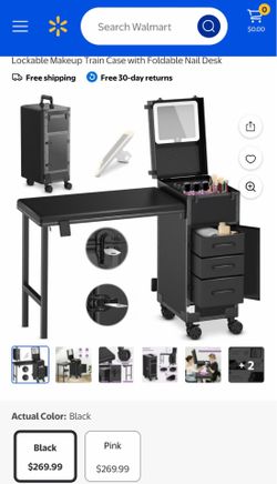 TRAVEL NAIL DESK W DRAWERS & LED MIRROR