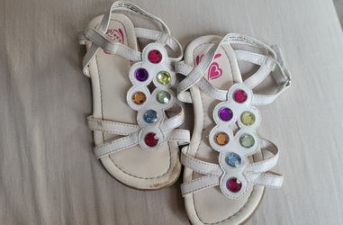 Girls White Sandal W/ Colorful Gems ; Size 10