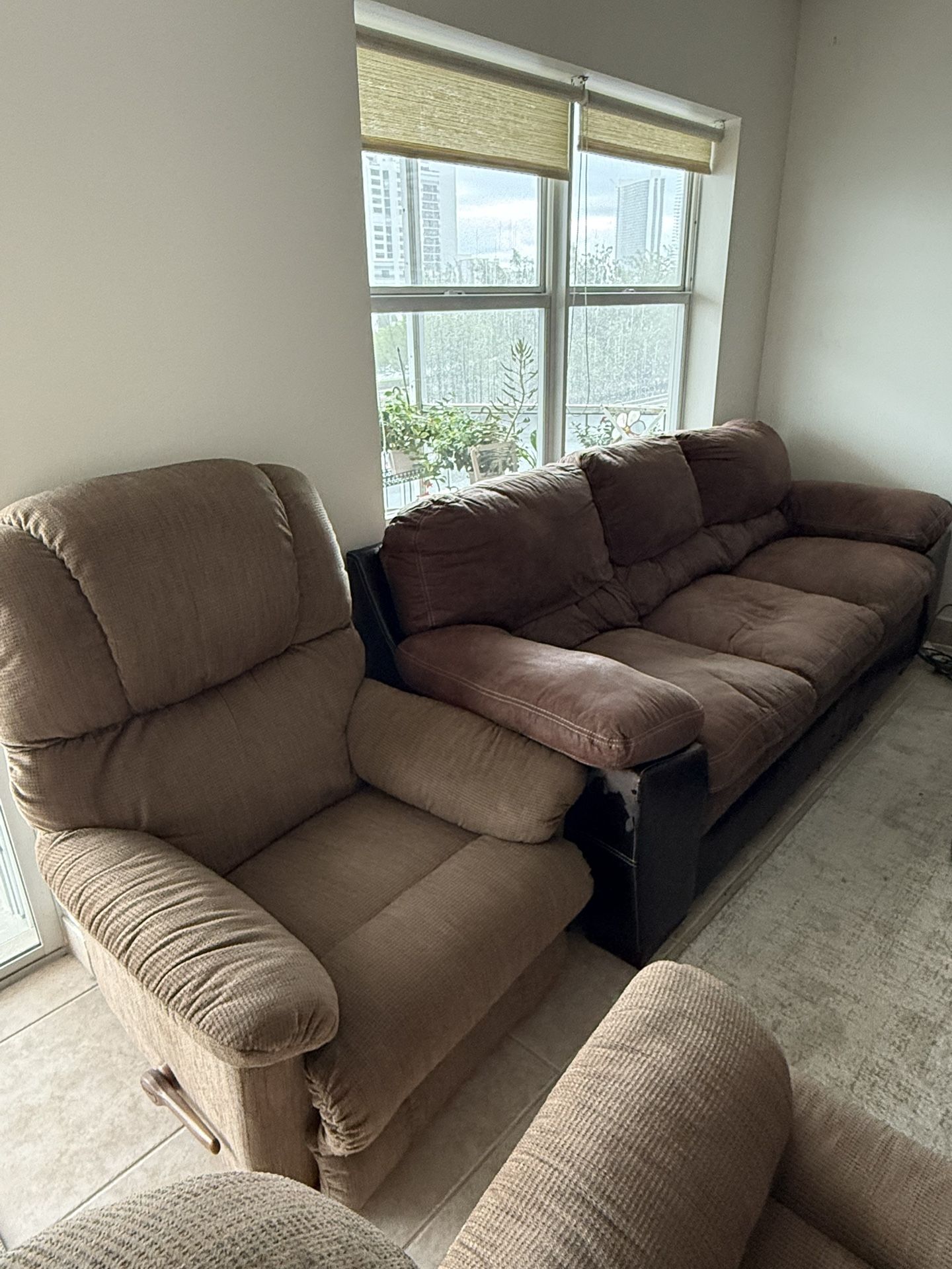 For Sale: Chocolate Brown Living Room Set – Couch & Recliners