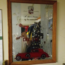 Vintage Cadillac Oak Framed Mirror