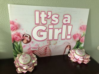 Baby Announcement IT’S A GIRL!! Sign Plastic Yard Sign Soft 3Ft X 2Ft With Metal Stakes + 2 Pink Balloons