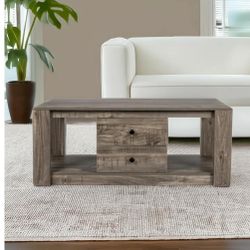 MINCETA Coffee Table,Modern Wooden Rectangle Coffee Tables with Storage,2 Drawer Center Table for Living Room,Drifted Gray