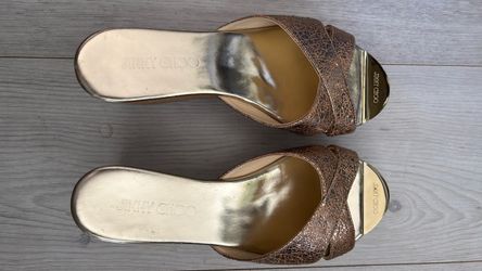 Jimmy Choo Leda Wedge 100/ Almer Metallic Cracle Rose Gold.