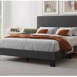 Introducing New Queen Bed Frame with Headboard, Linen Upholstered Bed Frame with Wood Slats Support.