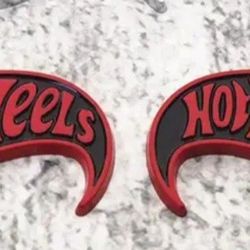 
Set Of 2 Metal Hot Wheels Badges Emblems.  See All Pics.  Use On Car Truck Semi Golf Cart Scooter.  SHIPPING Available 