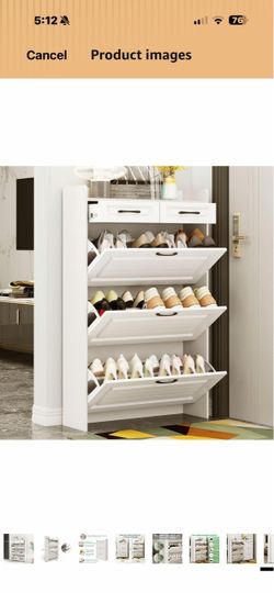 White Flip-Door Shoe Cabinet with Drawers