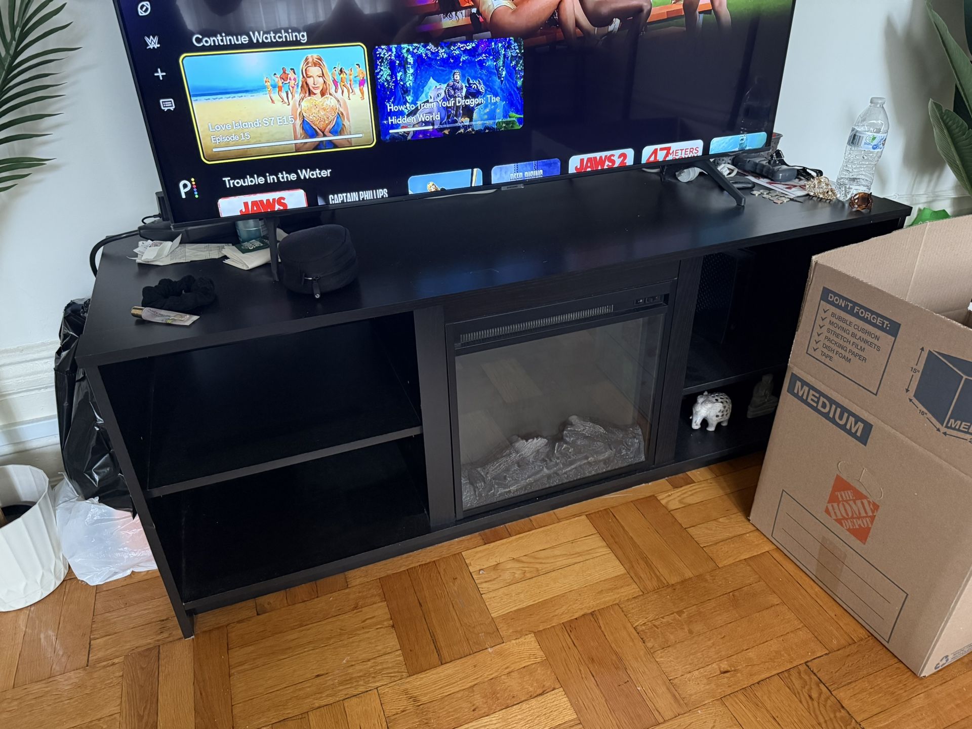 TV stand for 65”+ TV with electric fireplace