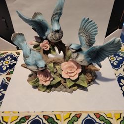 Blue Jay Bird Figurine with Roses – Beautiful Home Décor