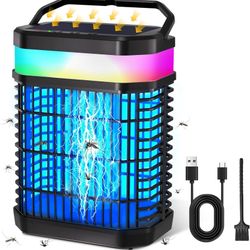 Solar Bug Zapper Outdoor Indoor, Rechargeable Mosquito Zapper with RGB Light, Portable Pest Control Fly Zapper, USB Cordless Fly Traps, 4000V 