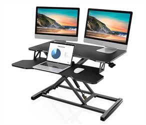 37in Standing Desk Converter, Home Office Height Adjustable Standing Desk Converter with Keyboard Tray (Black)
