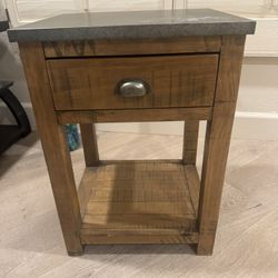 Wooden Night Stand With Silver Metal Top
