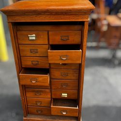 Antique Oak Apothecary-Style Multi-Drawer Cabinet