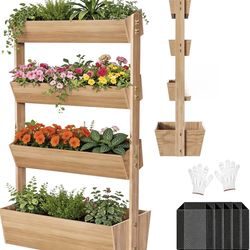 New 4 Tiers Vertical Wooden Raised Garden Bed, Tiered Standing Garden Planters Outdoor, Garden Tower Wooden Planter Box for Planting Herbs Flowers Veg
