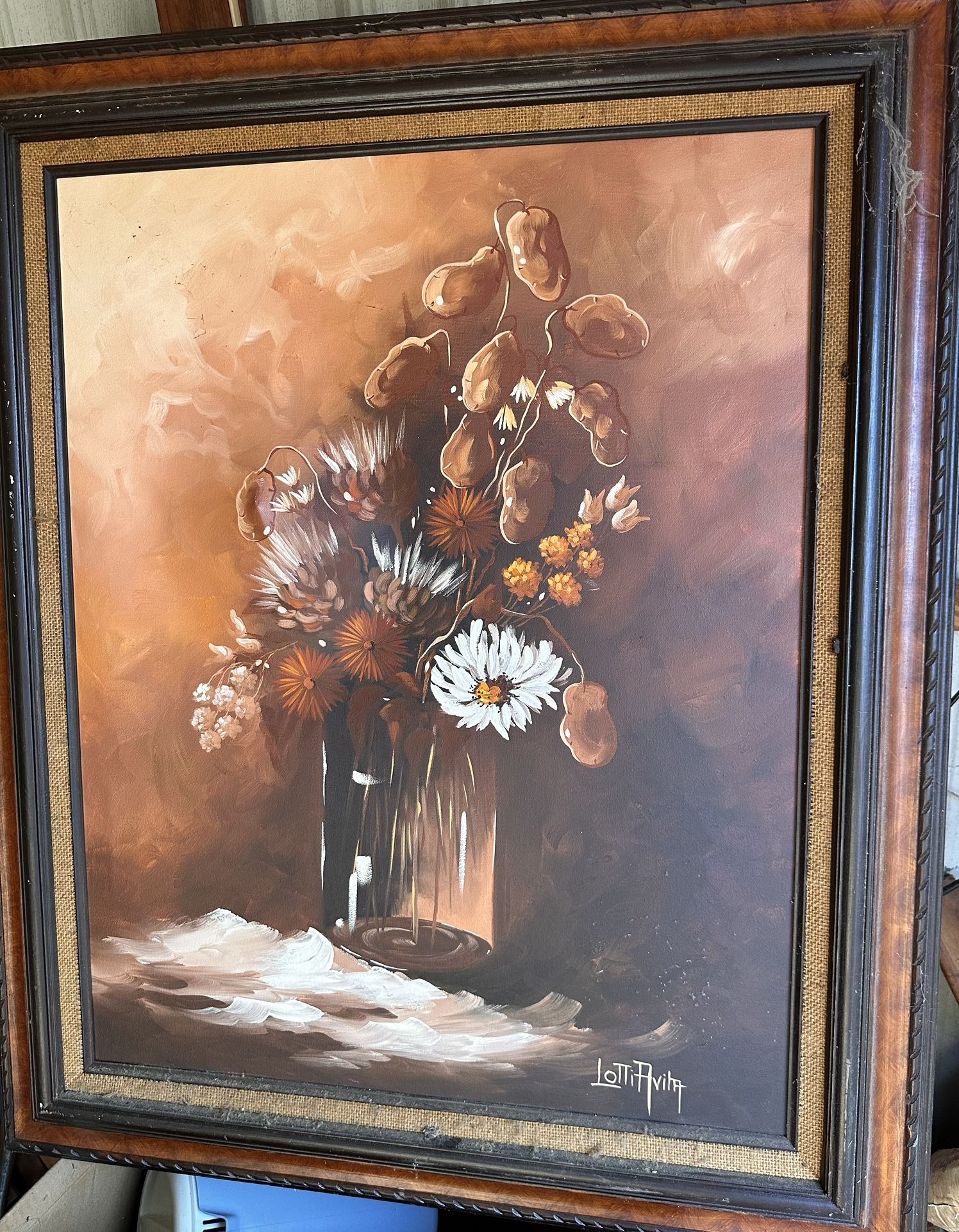 Lotti Avila Vintage Original Acrylic On Canvas Floral Painting- 