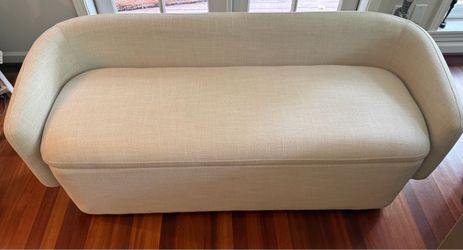 Cream Linen Barrel Back Loveseat Sofa