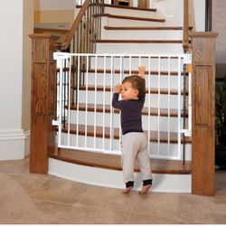 NEW IN BOX - 29.7-46.5" No Bottom Bar Baby Gate for Stairs, Safety Pet Gates with Large Walk Thru Door, Hardware Mount Dog Gate for The House and Door