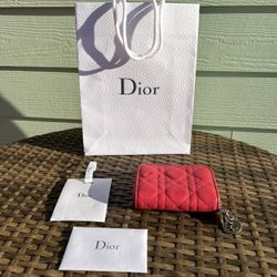 Dior Cannage Zip Card Holder / Small Wallet – Pink – Authentic – With Dior Packaging 