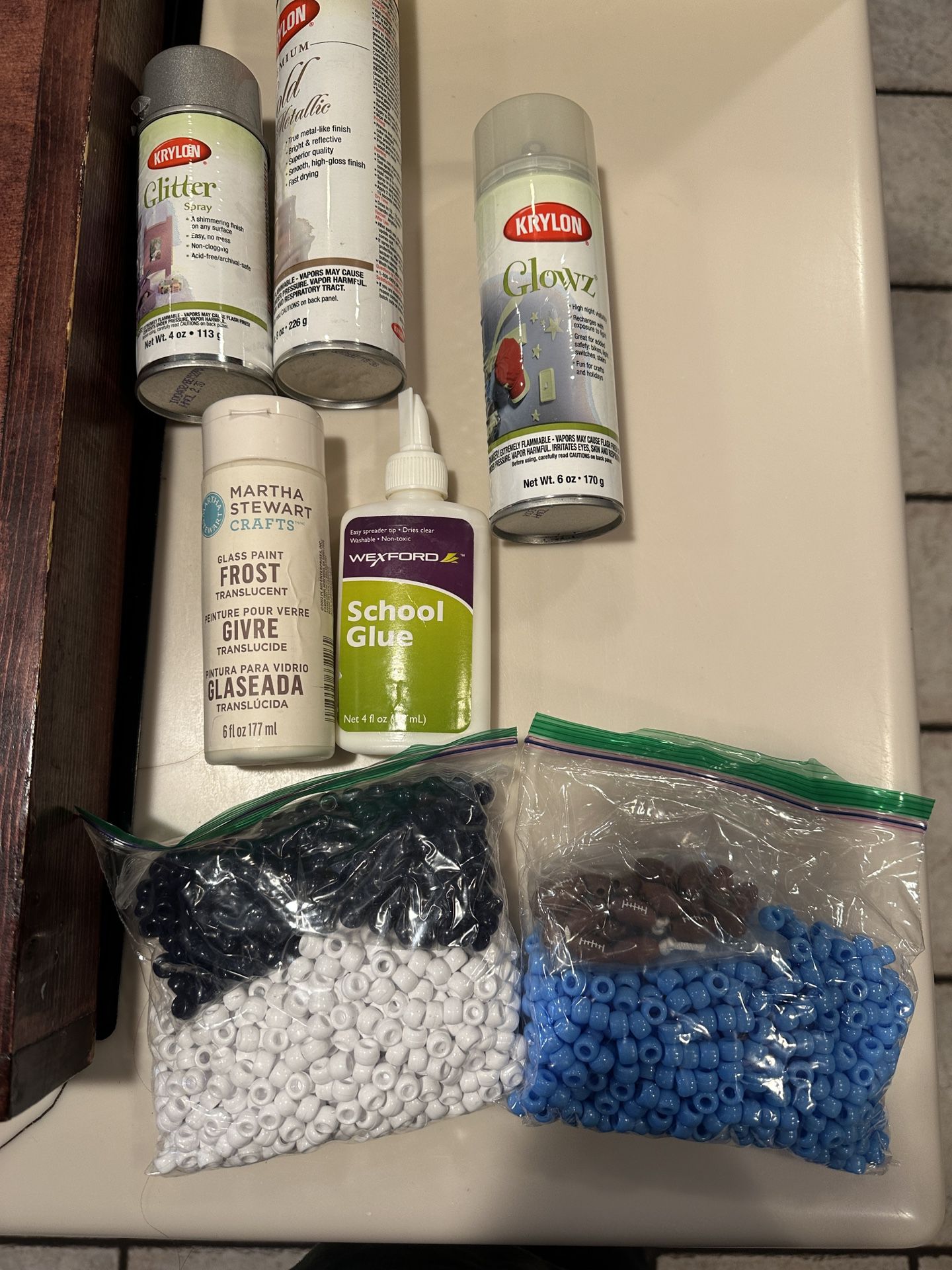 Craft Beads, Spray Paint, Glues