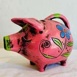 vintage pink piggy bank
