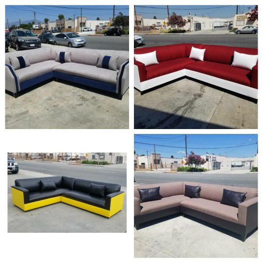 Brand NEW 7X9FT Sectional. COUCHES,light Grey,navy Cinnabar, MOCHA  COMBO Fabric  Black LEATHER COMBO  Sofa 2pcs More Color available 