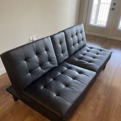Memory Foam Futon with Cupholder and USB, Black Faux Leather
