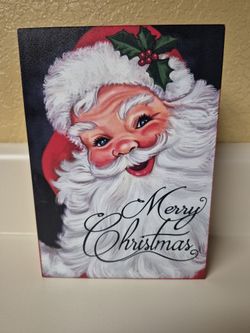 New Santa Merry Christmas Wood Wall Or Shelf Art