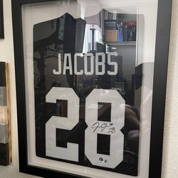 Framed Autographed Josh Jacobs Raider Jersey