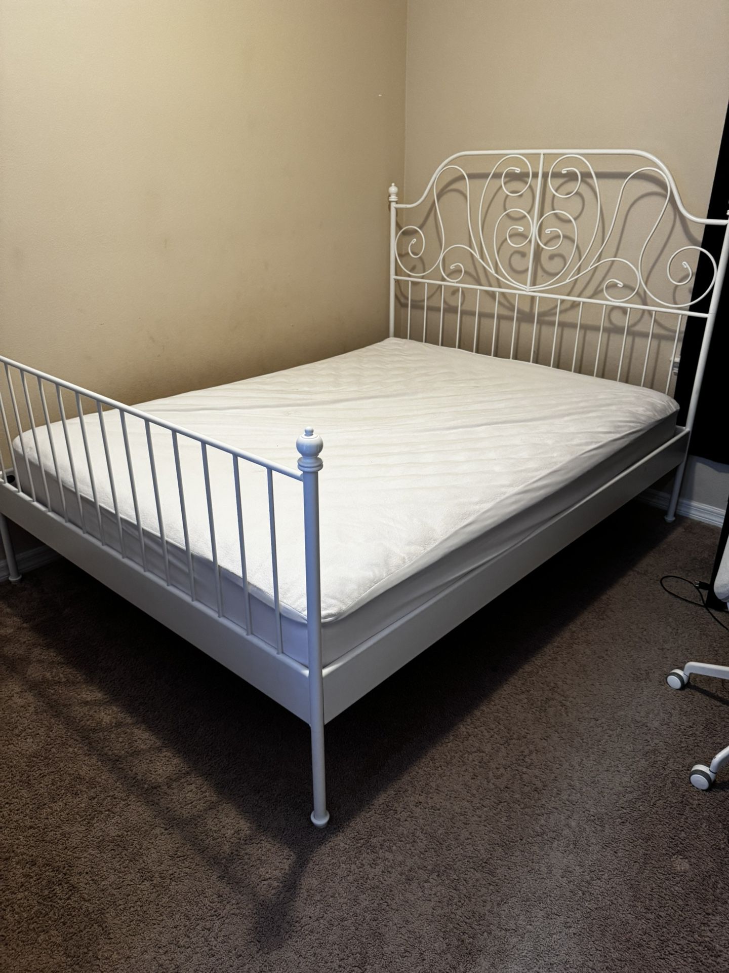 IKEA white full bed frame with mattress