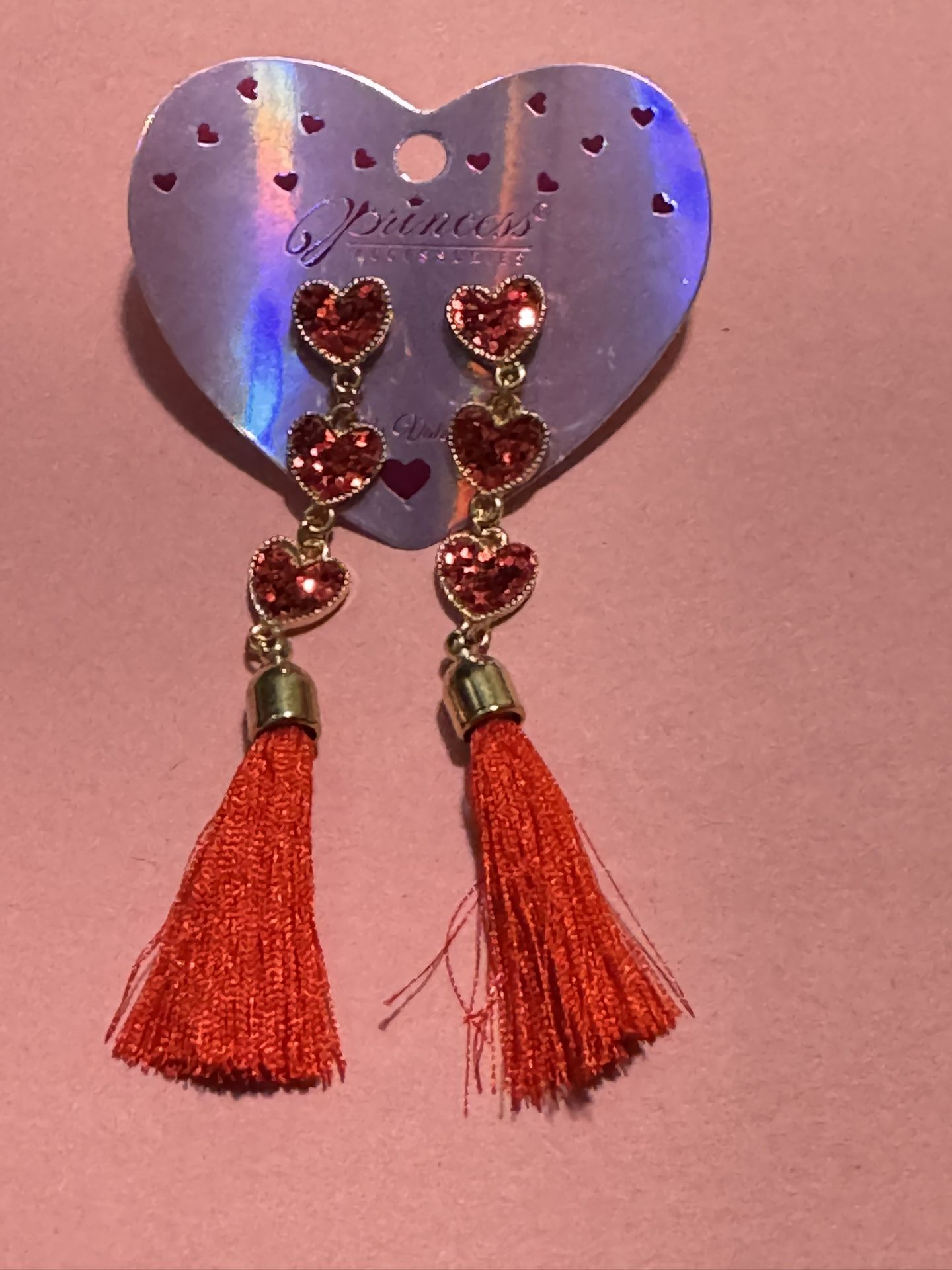 Trio Hearts Tassel Earrings