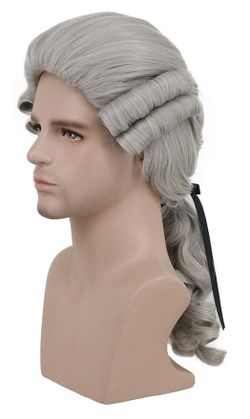 Colonial Long Wave Gray Wig for Halloween Costume and wig cap NEW